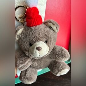 Natasha Plush Bear Key Holder with Red Hat,Bag accessories.